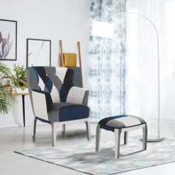 Poltrona con Pouf in Tessuto Patchwork - Bromo