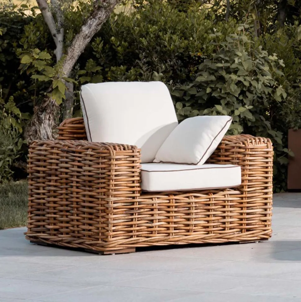 Poltrona da Esterno in Rattan Naturale con Cuscini Inclusi – Keira