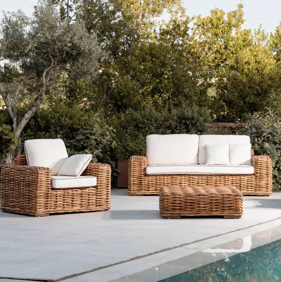 Poltrona da Esterno in Rattan Naturale con Cuscini Inclusi – Keira