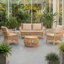 Poltrona da Esterno in Rattan Naturale Completa di Cuscini – Bellaria