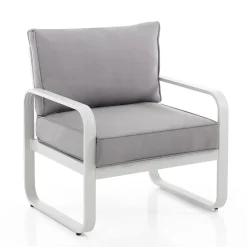 Poltrona da Giardino in Alluminio Bianco Avorio Opaco e Cuscini Grigio - Avoir