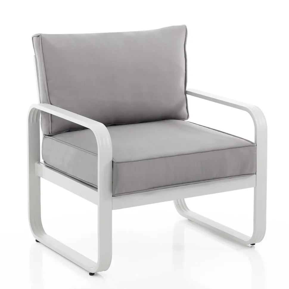 Poltrona da Giardino in Alluminio Bianco Avorio Opaco e Cuscini Grigio - Avoir