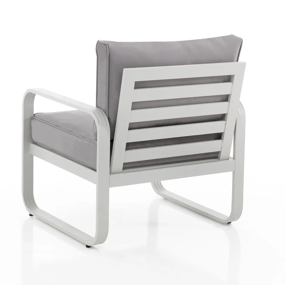 Poltrona da Giardino in Alluminio Bianco Avorio Opaco e Cuscini Grigio - Avoir