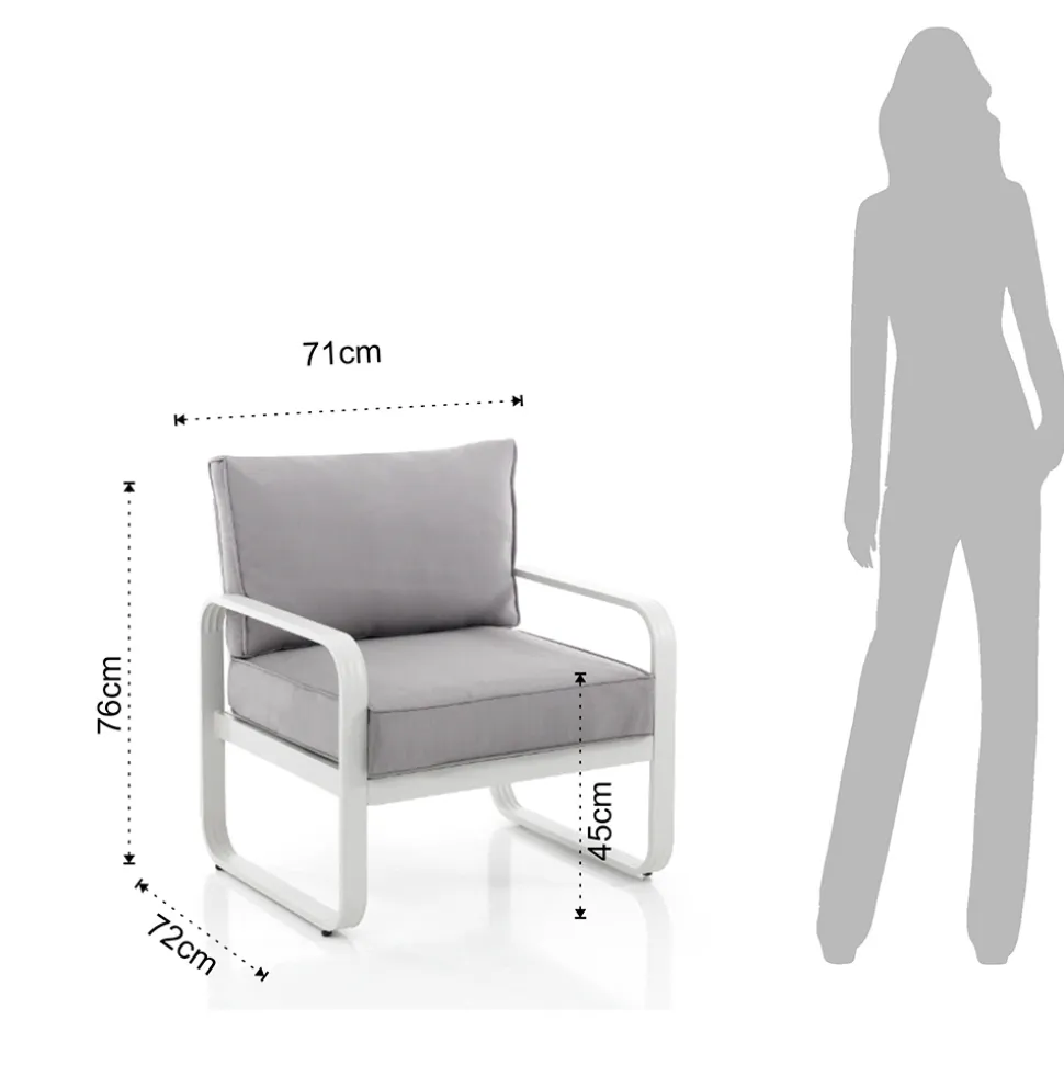 Poltrona da Giardino in Alluminio Bianco Avorio Opaco e Cuscini Grigio - Avoir