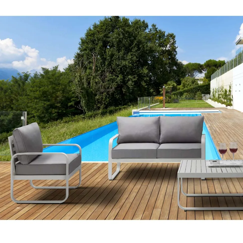 Poltrona da Giardino in Alluminio Bianco Avorio Opaco e Cuscini Grigio - Avoir