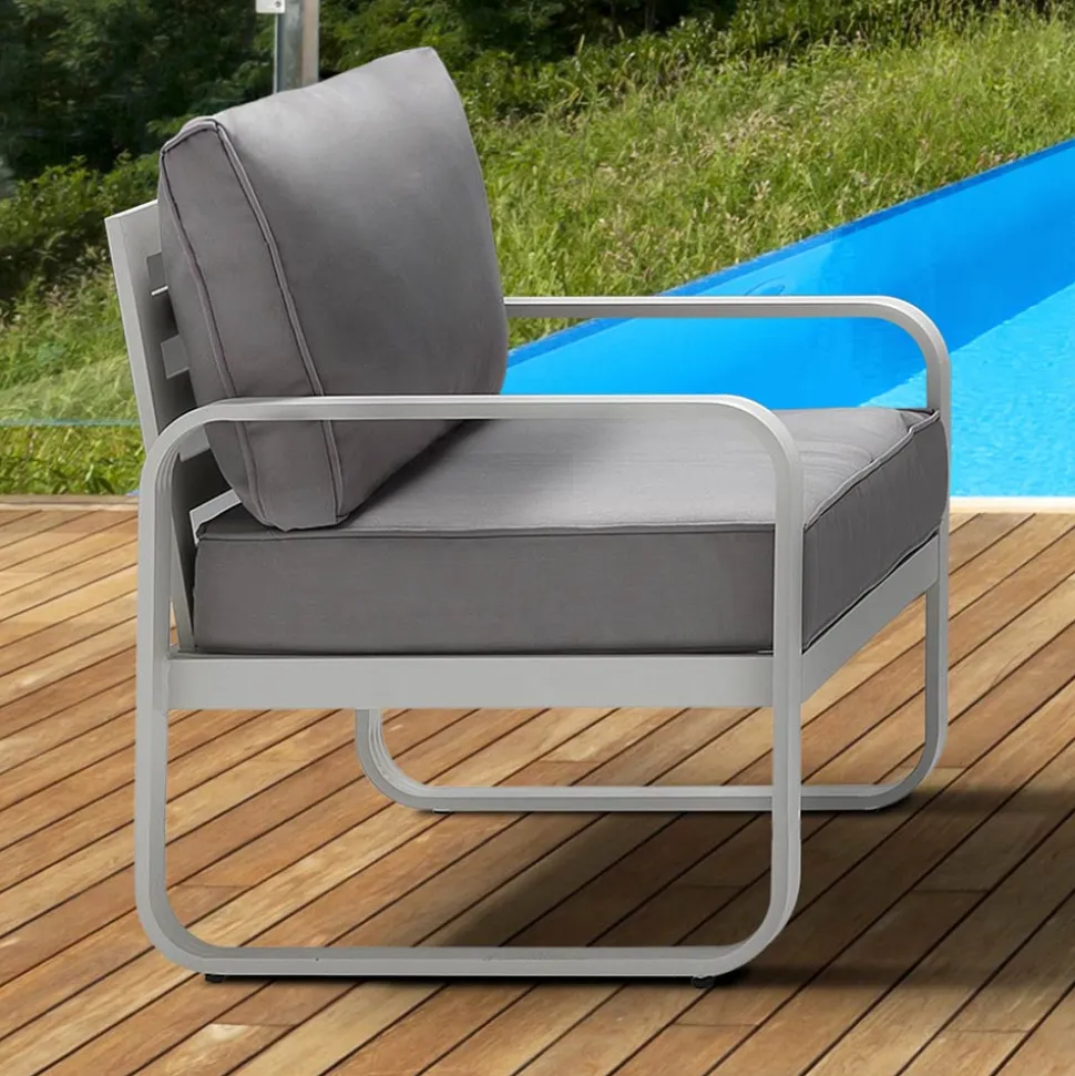 Poltrona da Giardino in Alluminio Bianco Avorio Opaco e Cuscini Grigio - Avoir