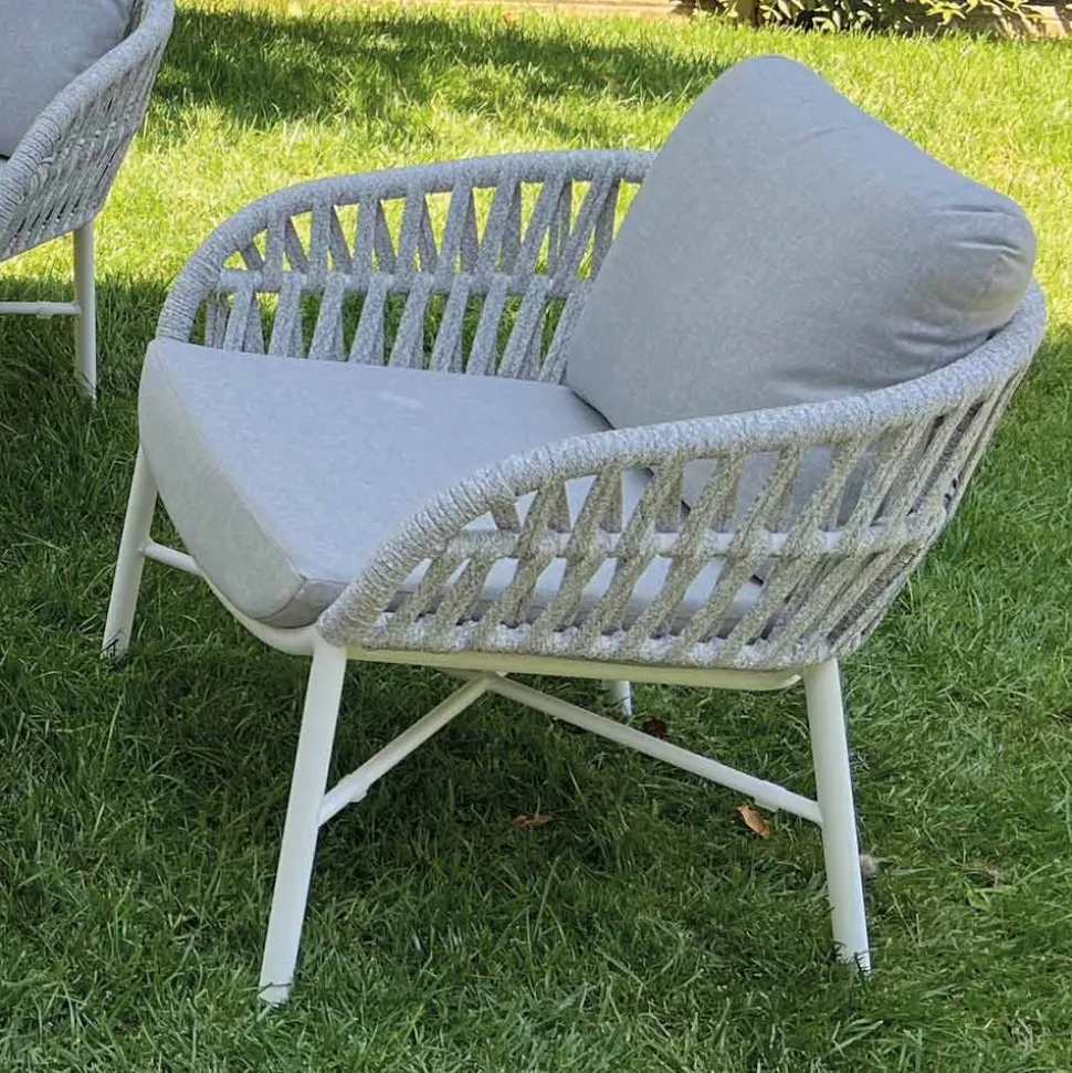 Poltrona da Giardino in Alluminio, Corda e Tessuto Marsala o Bianco - Brise