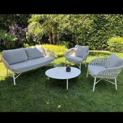 Poltrona da Giardino in Alluminio, Corda e Tessuto Marsala o Bianco - Brise