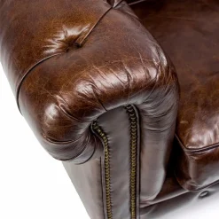 Poltrona da Salotto in Cuoio Vintage Effetto Invecchiato con Ruote e Braccioli - Timbro
