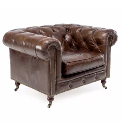 Poltrona da Salotto in Cuoio Vintage Effetto Invecchiato con Ruote e Braccioli - Timbro