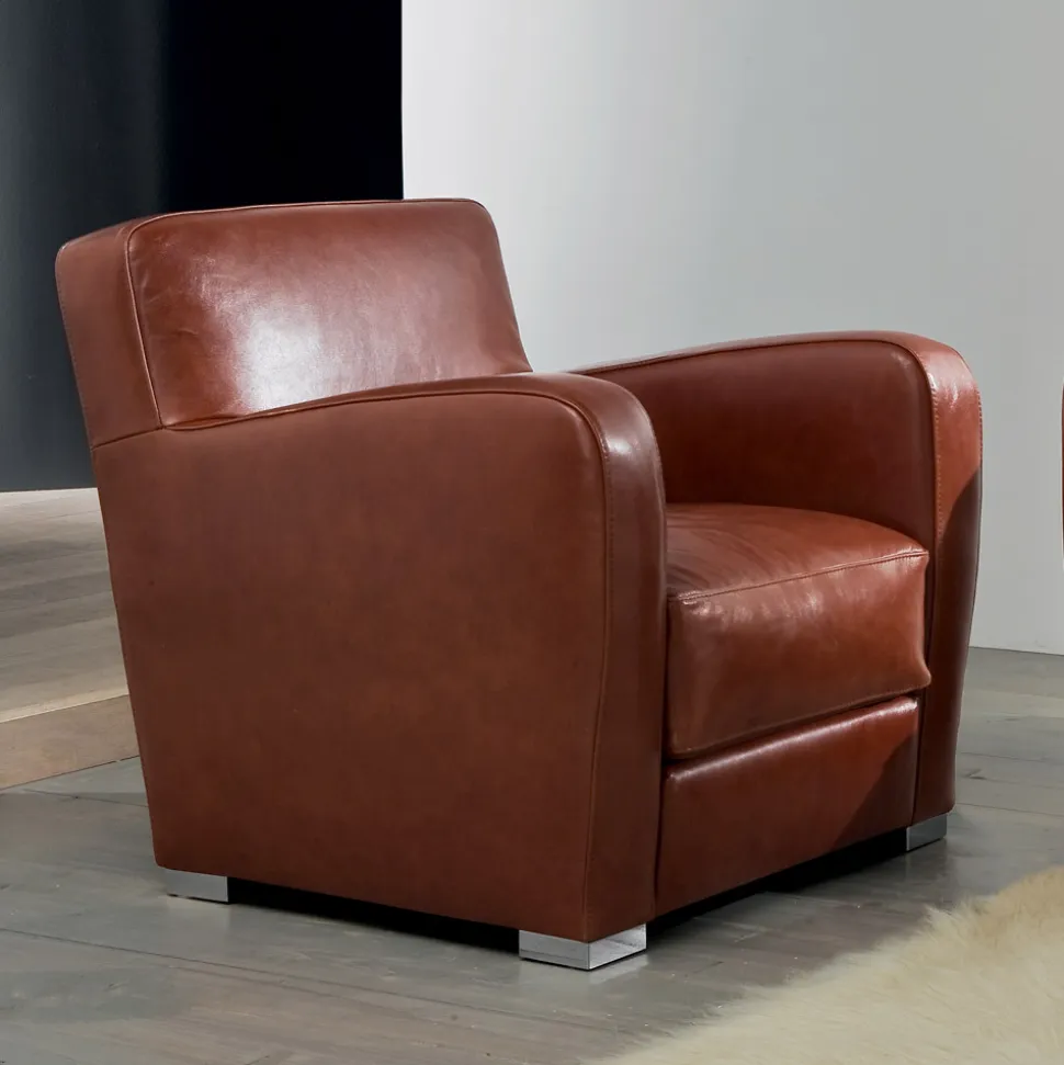 Poltrona da Salotto in Legno, Cuoio e Metallo Made in Italy - Burlesco