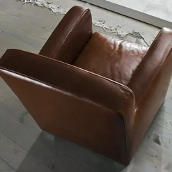 Poltrona da Salotto in Legno, Cuoio e Metallo Made in Italy - Burlesco
