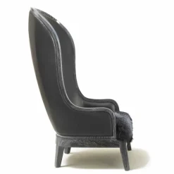 Poltrona da salotto in pelle e pelo nero Eli, design classico di lusso