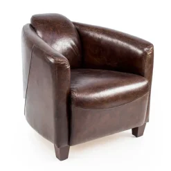 Poltrona da Salotto Interamente Realizzata in Cuoio Vintage Effetto Invecchiato - Timbro