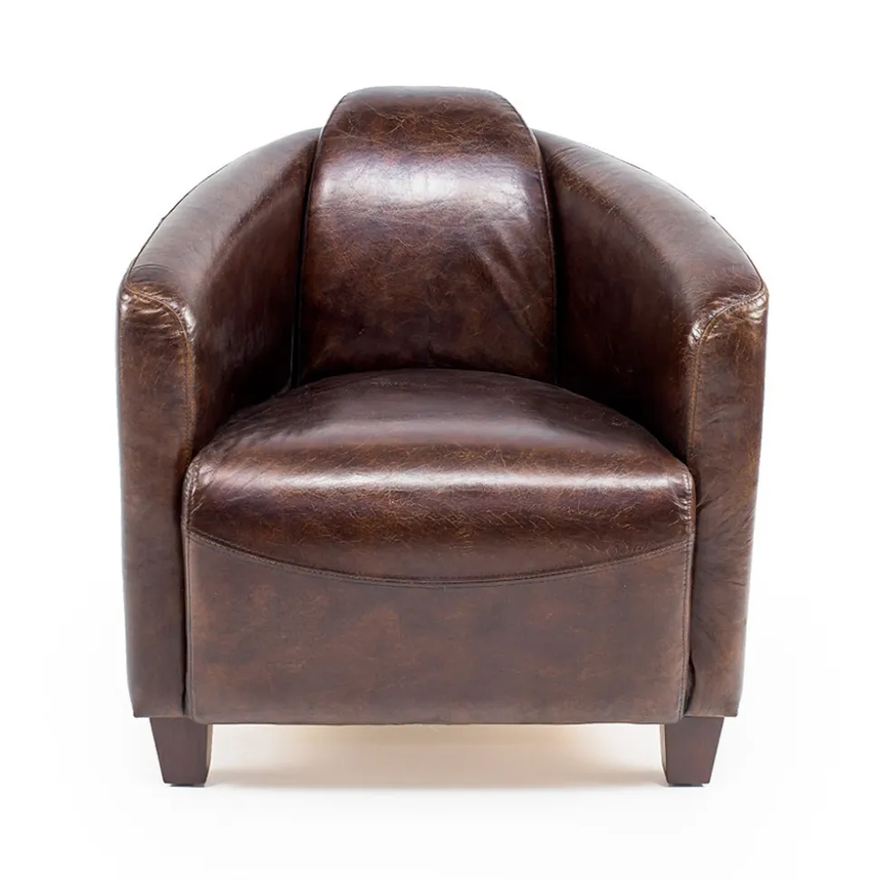 Poltrona da Salotto Interamente Realizzata in Cuoio Vintage Effetto Invecchiato - Timbro