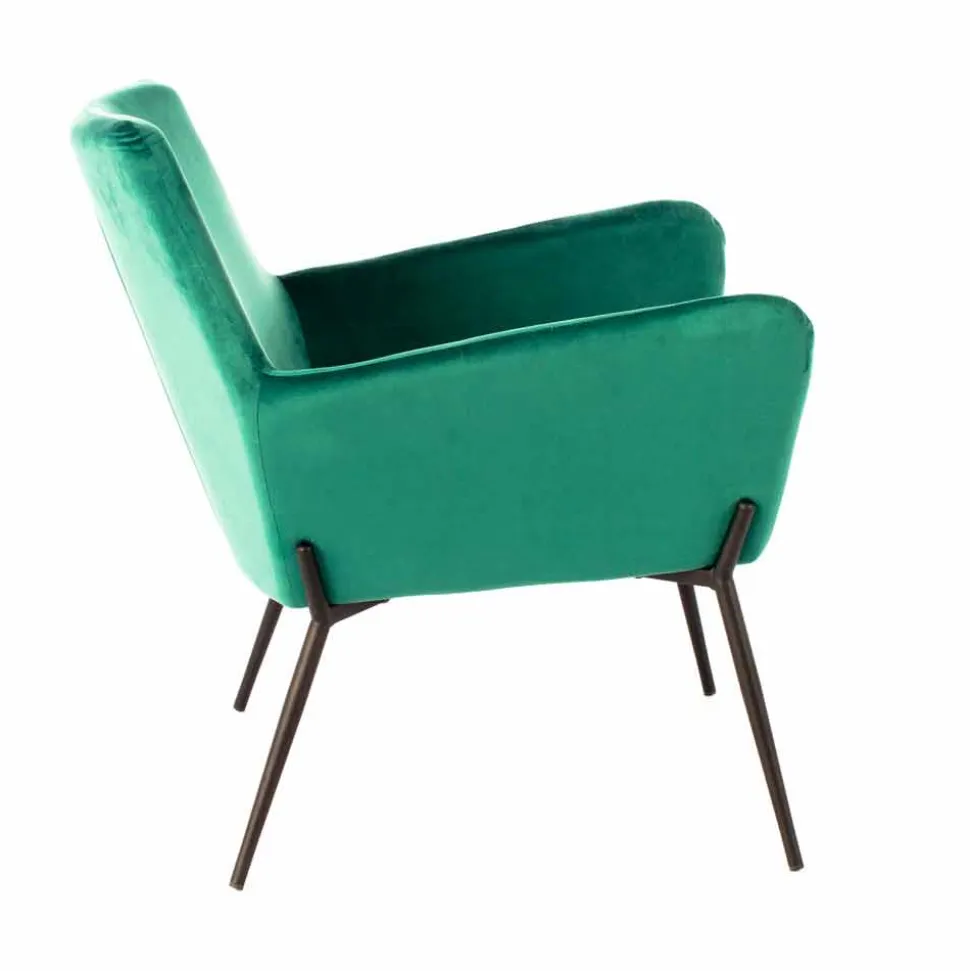 Poltrona da Salotto Moderna in Velluto Verde Petrolio e Metallo Nero – Tonica