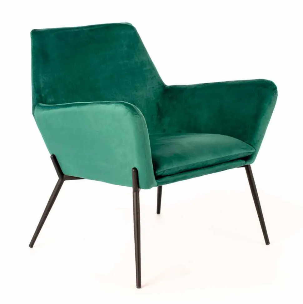 Poltrona da Salotto Moderna in Velluto Verde Petrolio e Metallo Nero – Tonica