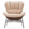 Poltrona da Soggiorno in Pelle e Tessuto con Base Cromata Made in Italy - Litchi