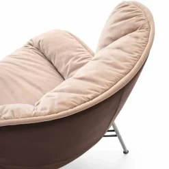 Poltrona da Soggiorno in Pelle e Tessuto con Base Cromata Made in Italy - Litchi