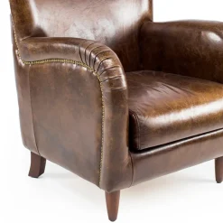 Poltrona da Soggiorno Realizzata in Cuoio Vintage Effetto Invecchiato - Timbro