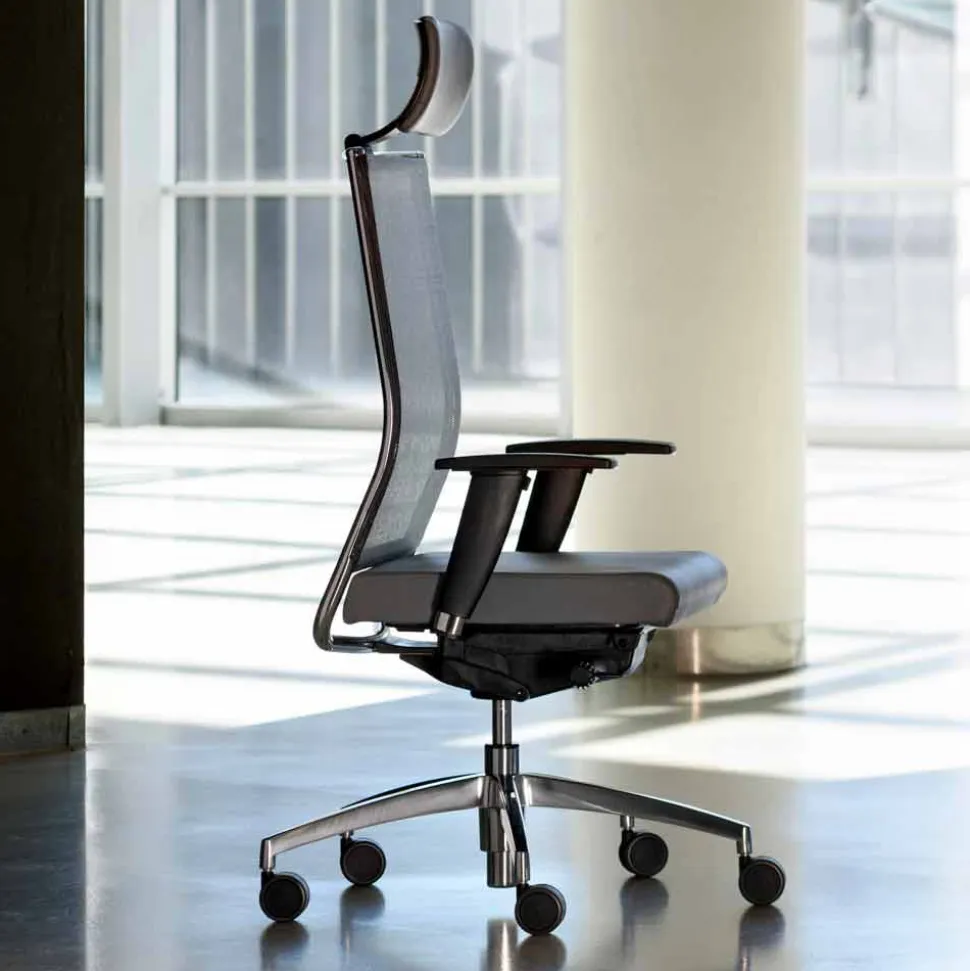 Poltrona da Ufficio Ergonomica Girevole con Ruote e Poggiatesta - Gimiglia
