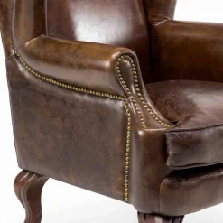 Poltrona in Cuoio Vintage Effetto Invecchiato da Soggiorno - Timbro