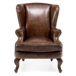 Poltrona in Cuoio Vintage Effetto Invecchiato da Soggiorno - Timbro
