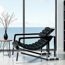 Poltrona Moderna in Legno Laccato Nero Lucido e Pelle Made in Italy - Conga