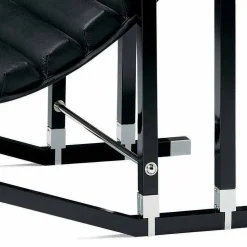 Poltrona Moderna in Legno Laccato Nero Lucido e Pelle Made in Italy - Conga