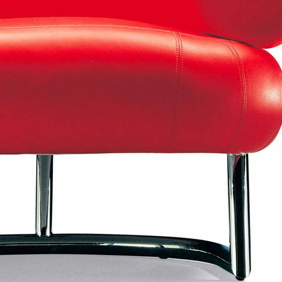 Poltrona Moderna Rivestita in Pelle con Base in Acciaio Made in Italy - Ostilio