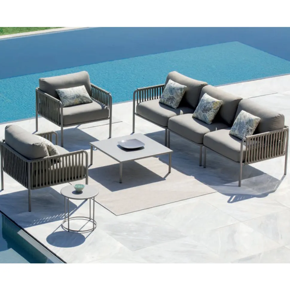 Poltrona Outdoor in Acciaio e Corda con Cuscini Made in Italy – Helga