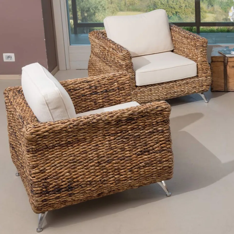 Poltrona Outdoor in Intreccio di Banano con Cuscini – Legolas