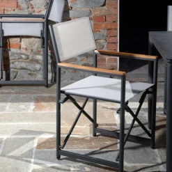 Poltrona Regista Realizzata in Alluminio, Textilene e Bracciolo in Teak - Tenda