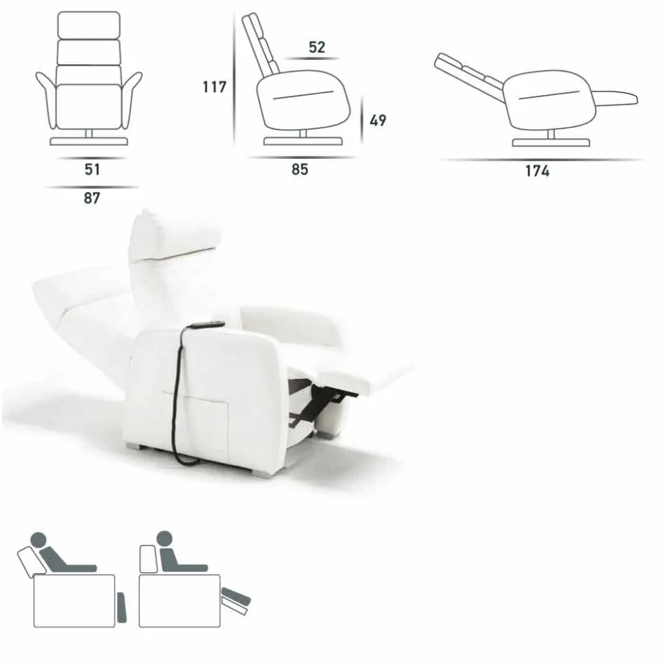 Poltrona relax 2 motori girevole pelle/tessuto/ecopelle moderna Bluma