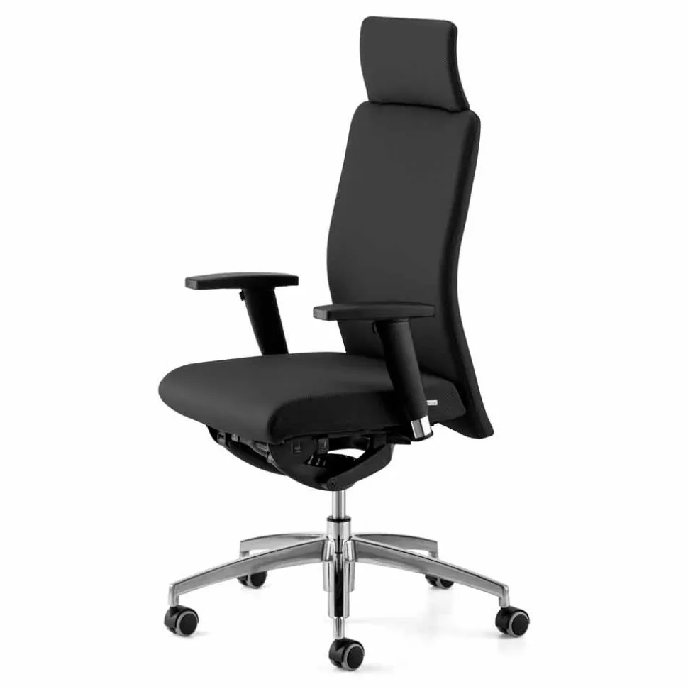 Poltrona Ufficio Design Ergonomica Girevole con Braccioli e Poggiatesta - Romolo