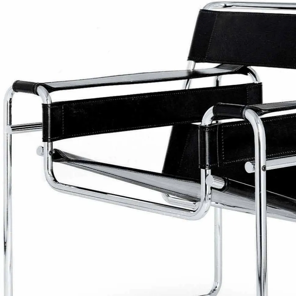 Poltrona Ufficio in Cuoio con Struttura in Acciaio Cromato Made in Italy - Cefeo
