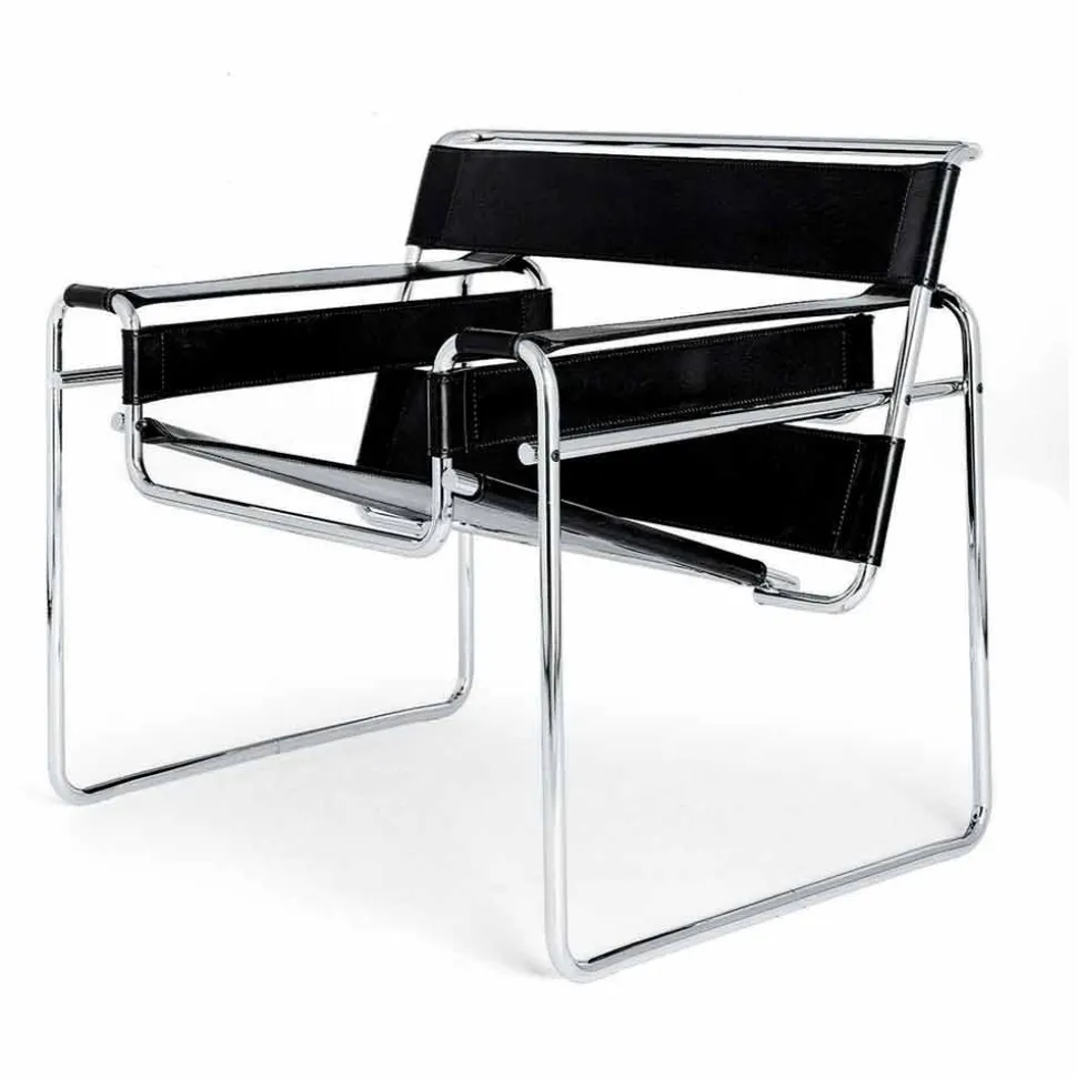 Poltrona Ufficio in Cuoio con Struttura in Acciaio Cromato Made in Italy - Cefeo
