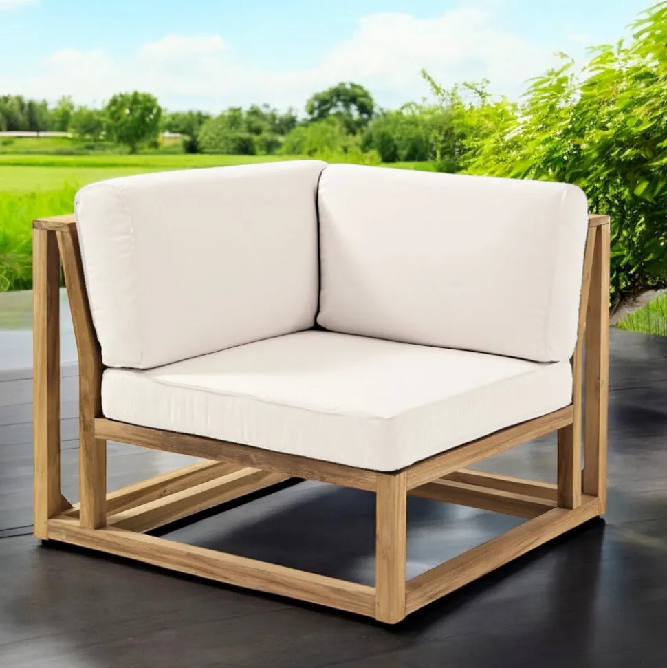 Poltroncina Angolare da Esterno in Teak Naturale e Cuscini - Circe