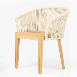 Poltroncina da Esterno in Teak ed Intreccio in Polietilene con Cuscino - Jhon