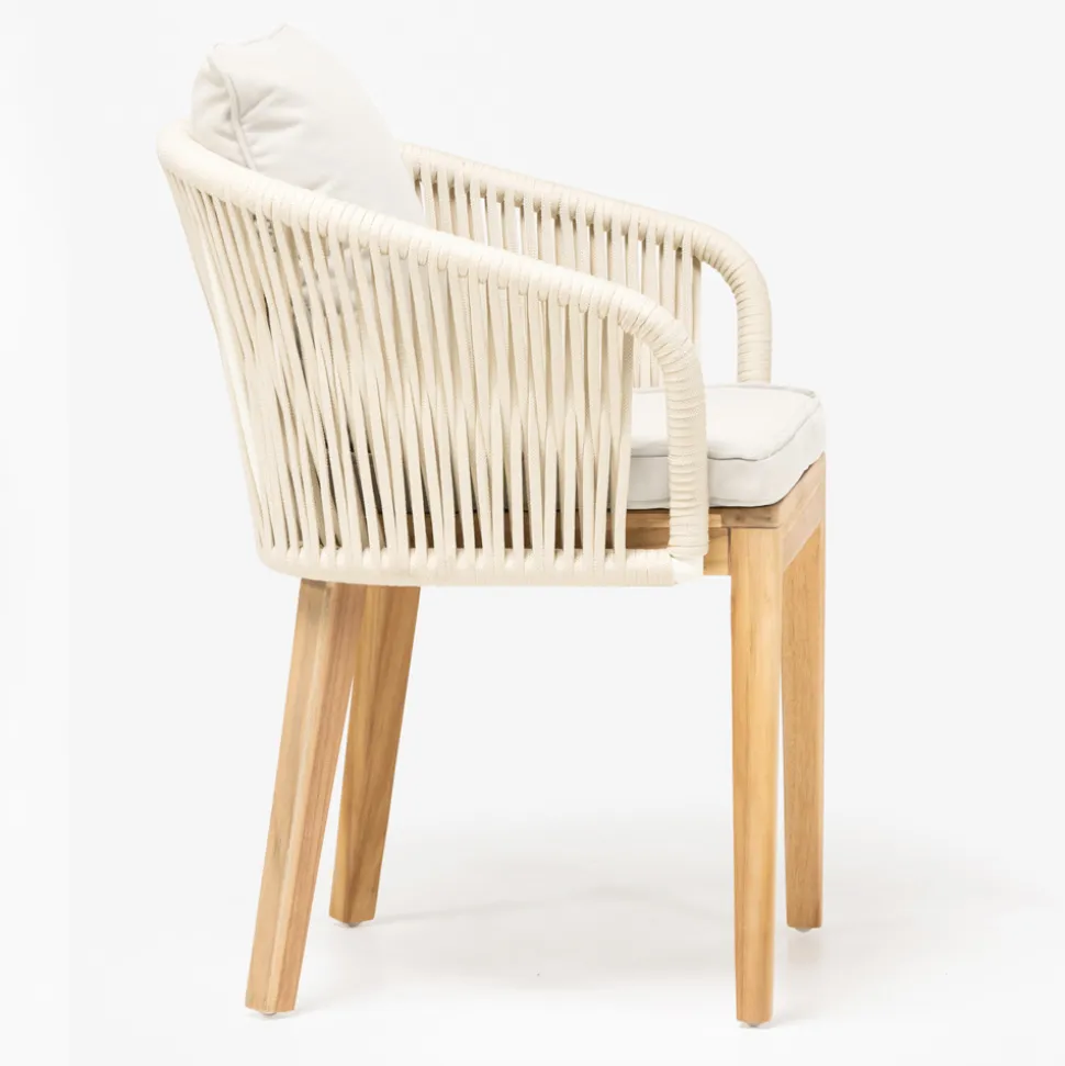 Poltroncina da Esterno in Teak ed Intreccio in Polietilene con Cuscino - Jhon
