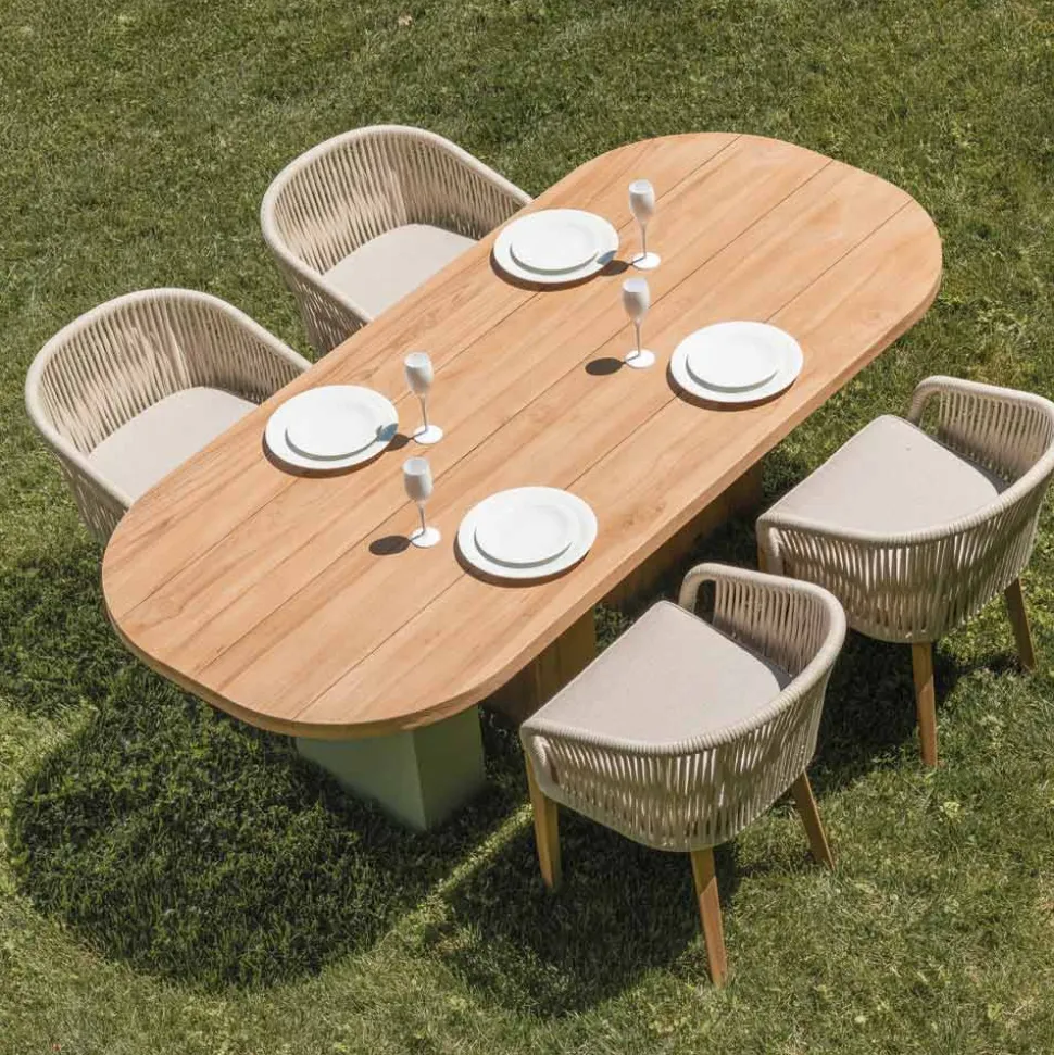 Poltroncina da Esterno in Teak ed Intreccio in Polietilene con Cuscino - Jhon