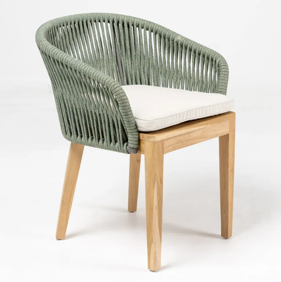 Poltroncina da Esterno in Teak ed Intreccio in Polietilene con Cuscino - Jhon