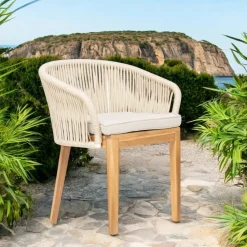 Poltroncina da Esterno in Teak ed Intreccio in Polietilene con Cuscino - Jhon