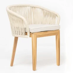 Poltroncina da Esterno in Teak ed Intreccio in Polietilene con Cuscino - Jhon