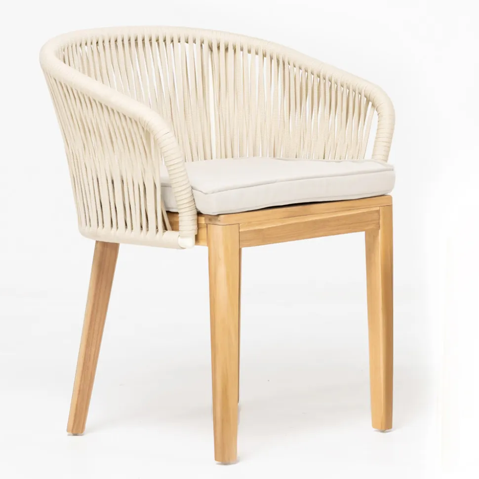 Poltroncina da Esterno in Teak ed Intreccio in Polietilene con Cuscino - Jhon