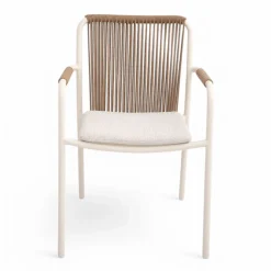 Poltroncina da Esterno Realizzata in Alluminio Beige e Corda Terra - Luxe