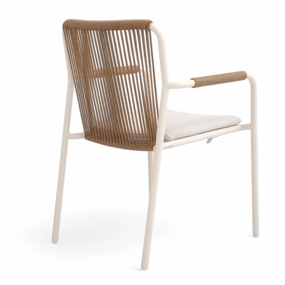 Poltroncina da Esterno Realizzata in Alluminio Beige e Corda Terra - Luxe