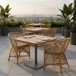 Poltroncina da Giardino in Rattan Naturale, Cuscino Incluso, – Torvi