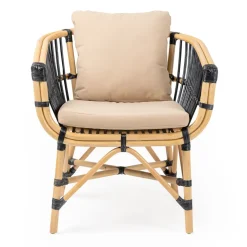 Poltroncina da Giardino in Rattan Naturale con Cuscini Inclusi – Catelyn