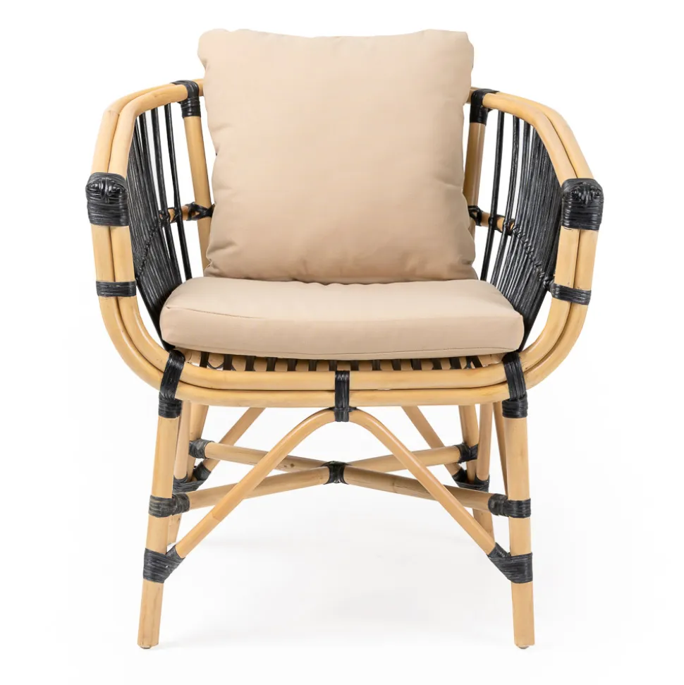 Poltroncina da Giardino in Rattan Naturale con Cuscini Inclusi – Catelyn